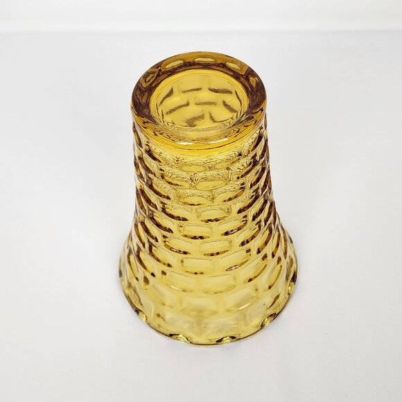 Vtg 60s Mid Century Modern Glass Yellow Amber Vase Textured Honeycomb Pattern - Picture 5 of 13